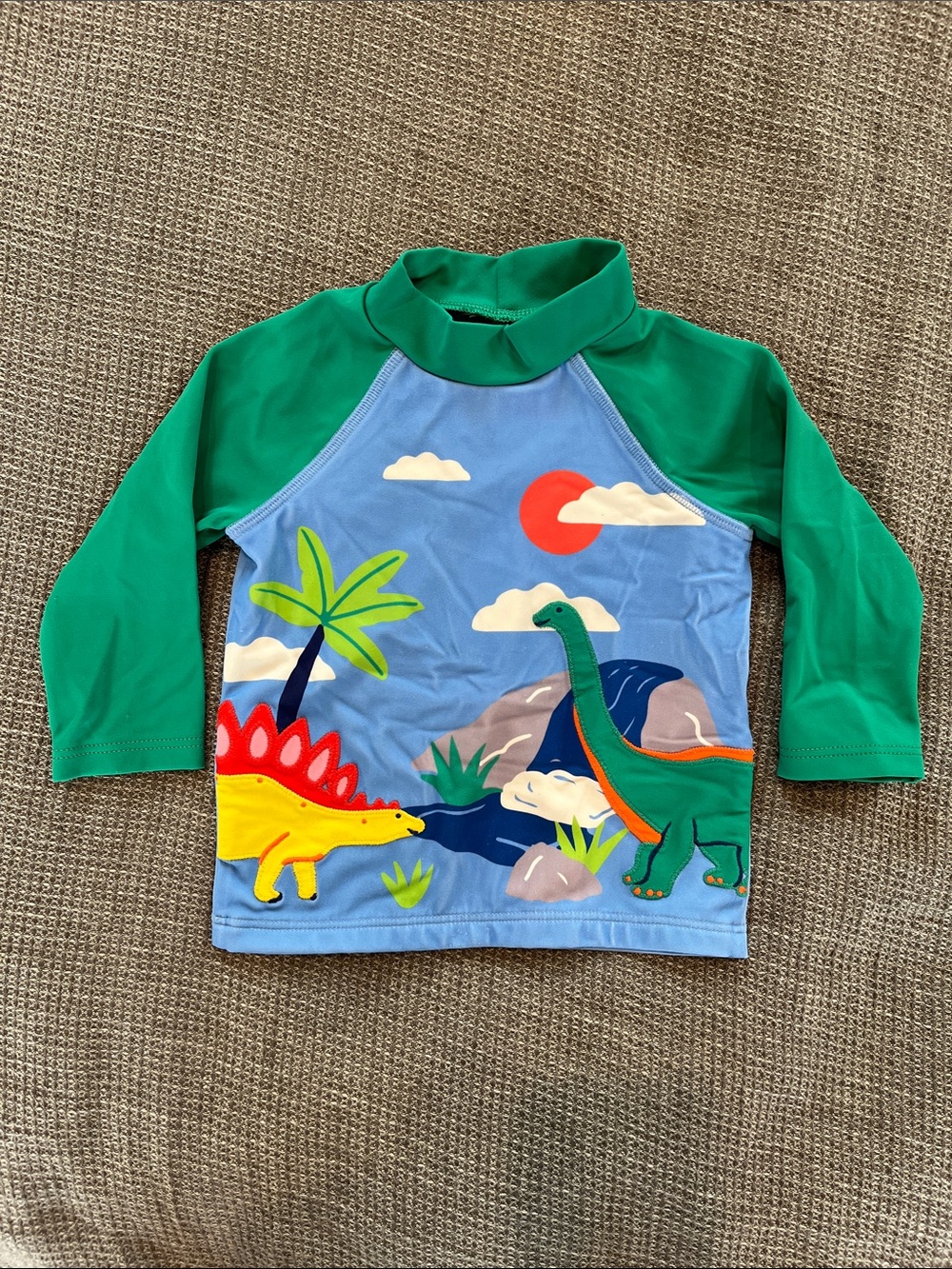 Baby Green & Blue Dinosaur Rash Guard Swim Top